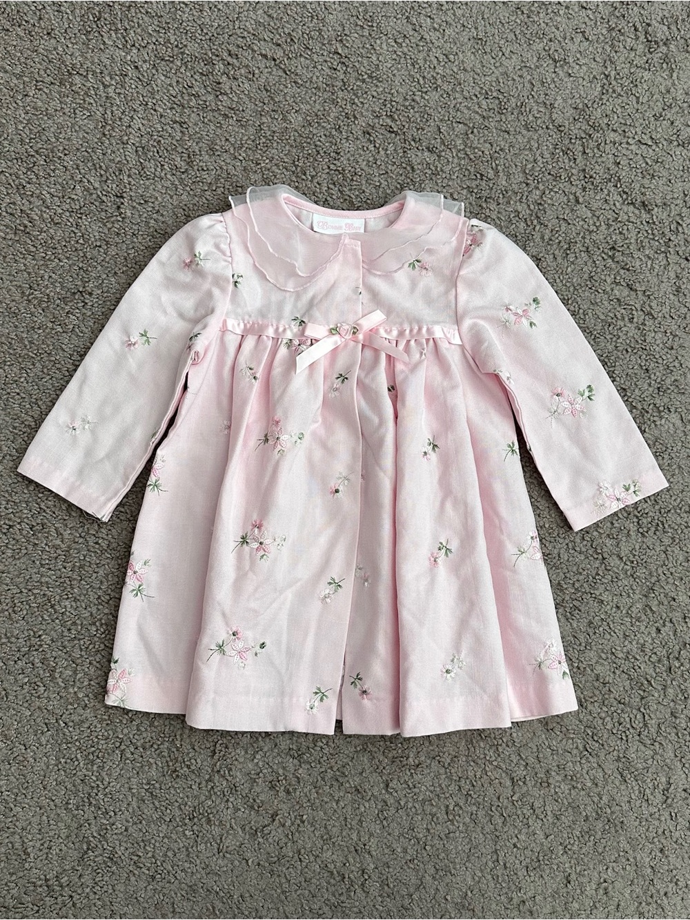 Bonnie Baby Pink Floral Embroidery Long Sleeve Coat Toddler 24M